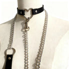 Black leather heart collar with chain set