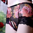 High Waist Floral Lace Crotchless Panty Black Front  - Femboy Fashion