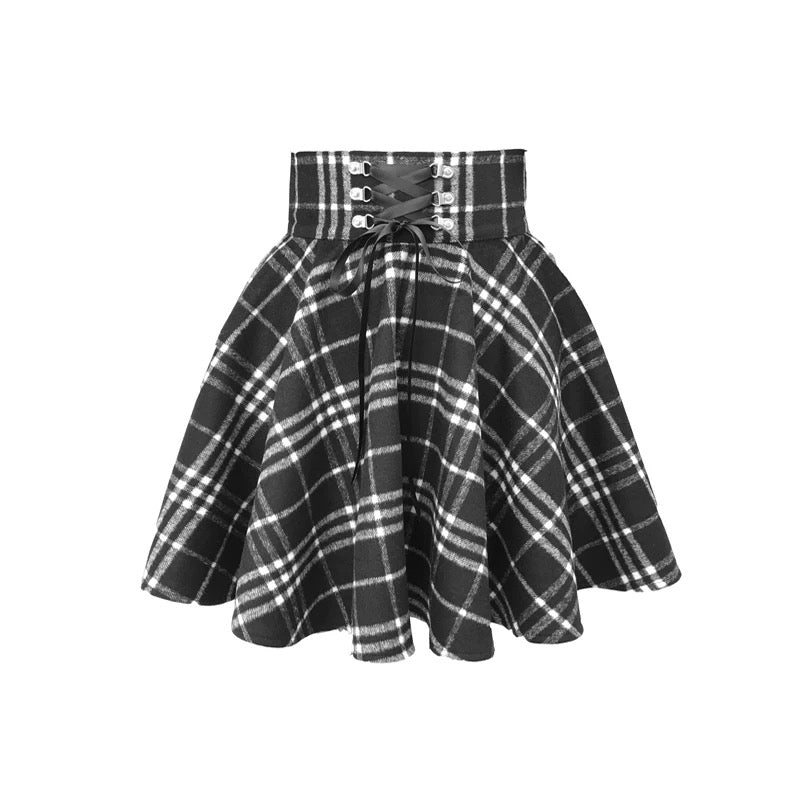 High Waisted Black And White Plaid Skirt - Femboy Fashion