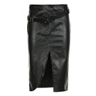 Black Side Slit Midi Leather Skirt - Femboy Fashion