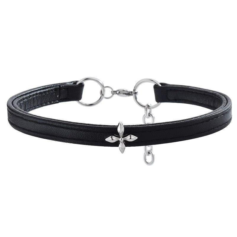 Black Leather Cross Choker - Femboy Fashion