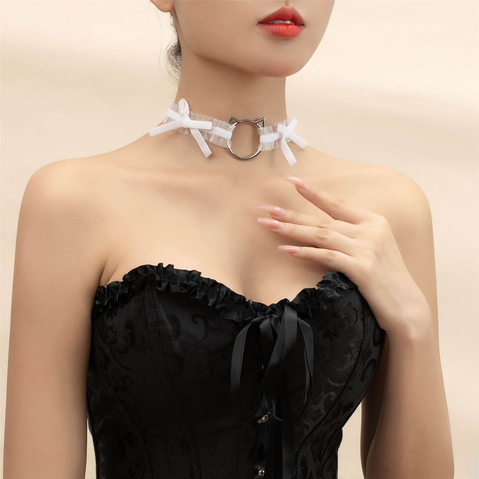 Femboy in White Kitty Choker With Bow - Femboy Fashion