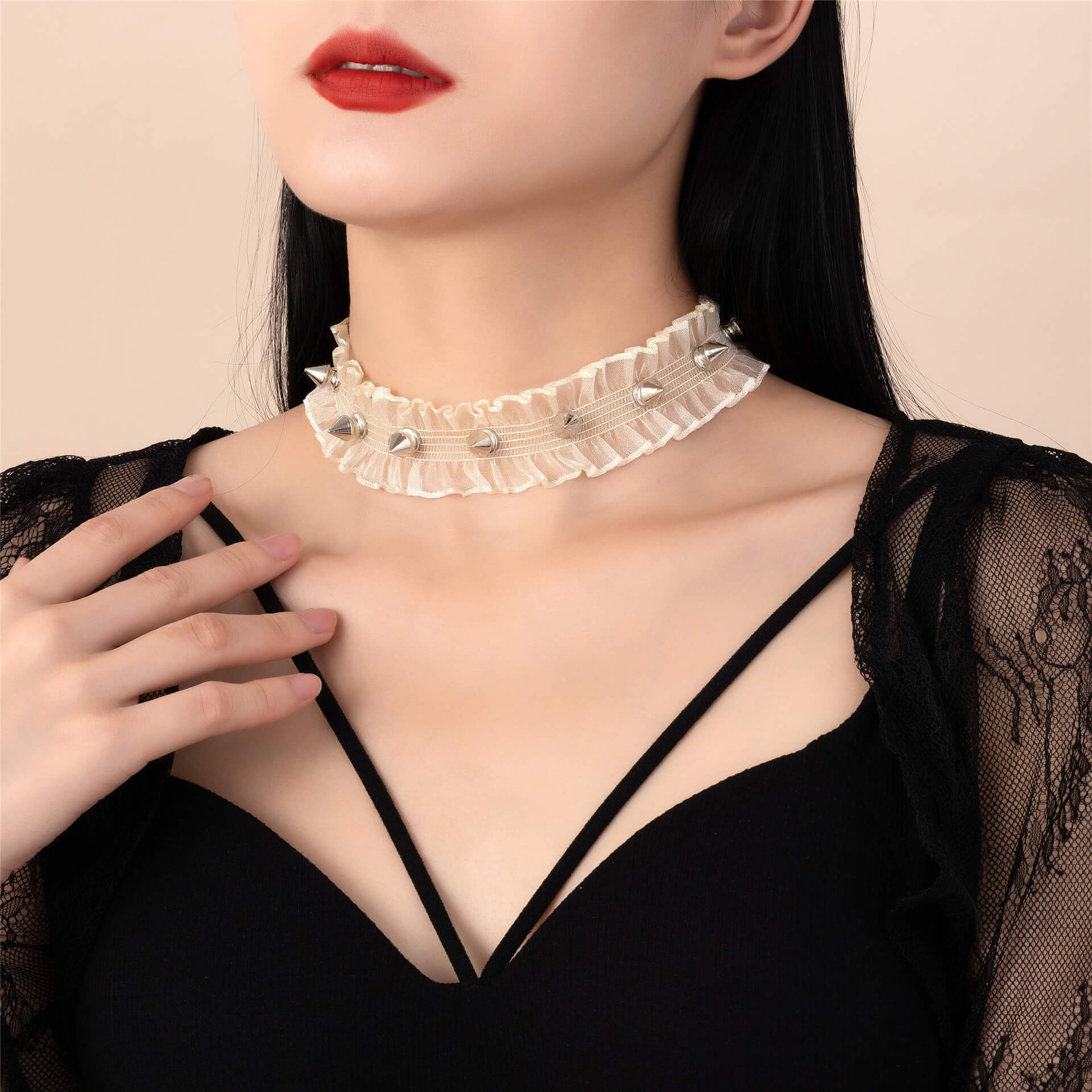 Femboy in White Punk Lace Choker - Femboy Fashion