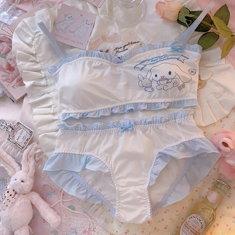 Kuromi Kawaii Light Blue Ruffle Trim Lingerie Set - Femboy Fashion