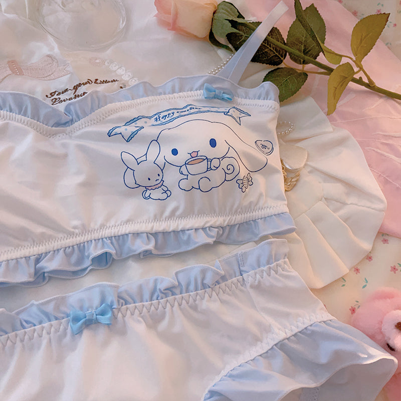 Kuromi Kawaii Light Blue Ruffle Trim Lingerie Sets - Femboy Fashion