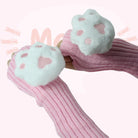 pink cat paw plushie arm warmer details