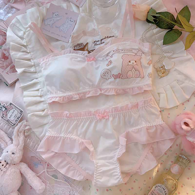 Kawaii Schoolgirl Ruffle Lingerie Set - Femboy Fashion