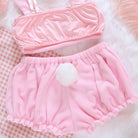 Kawaii Velvet Top and Shorts Pink Lingerie Set - Femboy Fashion