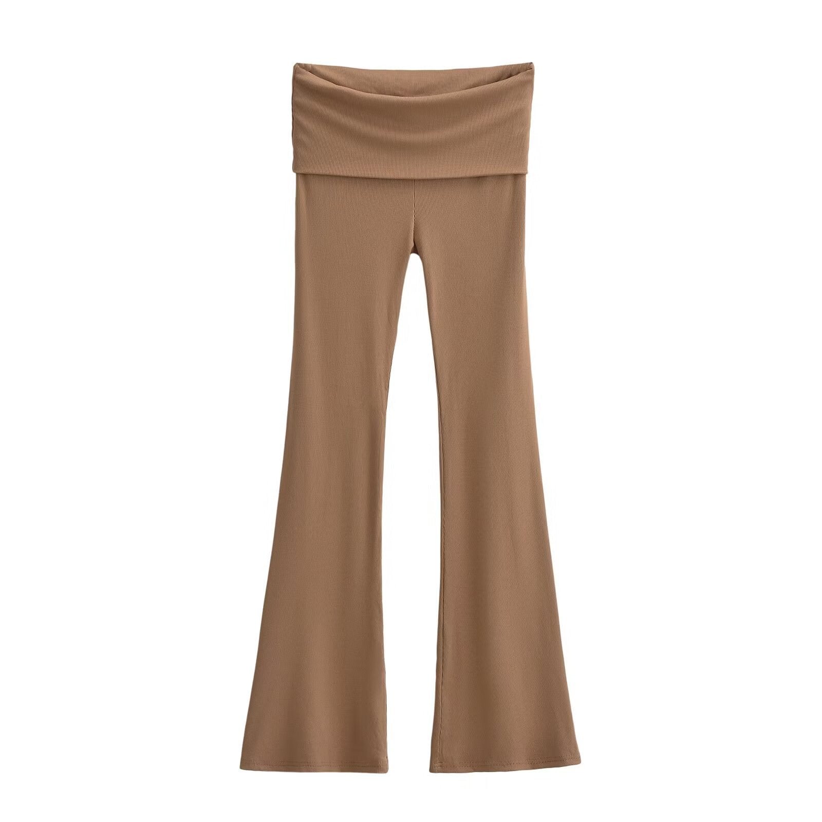 Femboy Khaki High Sport Kick Flare Pants - Femboy Fashion