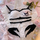 Kuromi Kawaii Black Ruffle Trim Lingerie Set - Femboy Fashion