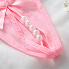 Pink lace crotchless thong pearls detail