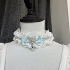 White lace lolita choker with blue bow