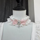 White lace lolita choker with pink bow
