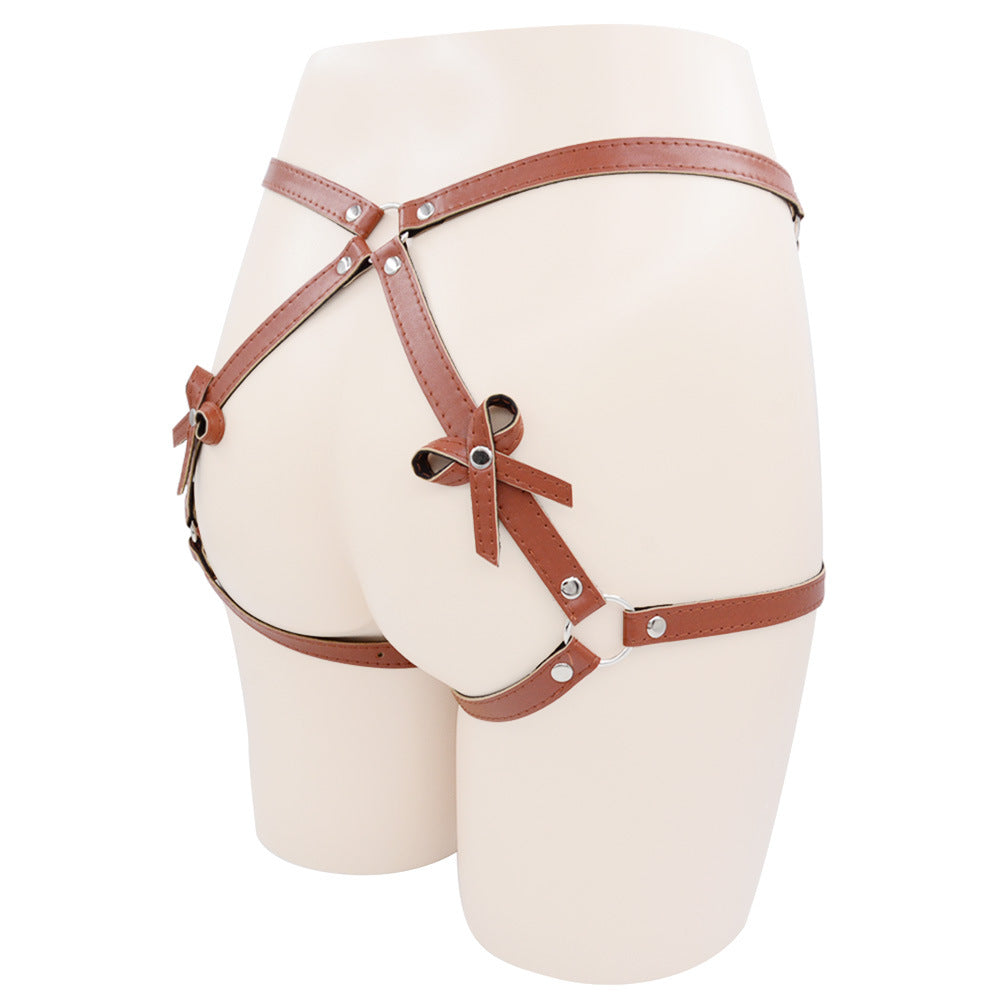 Leather booty harness with bow