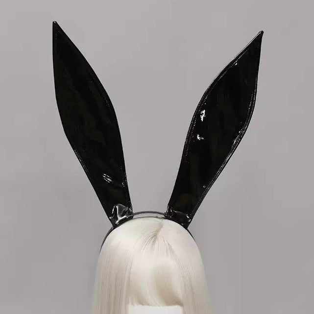 Black leather bunny ear headband