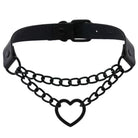 Black leather choker with heart chain