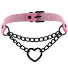 Pink leather choker with heart chain