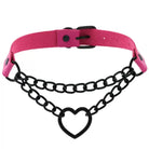 Rose leather choker with heart chain