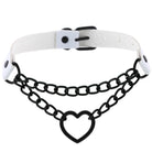 White leather choker with heart chain