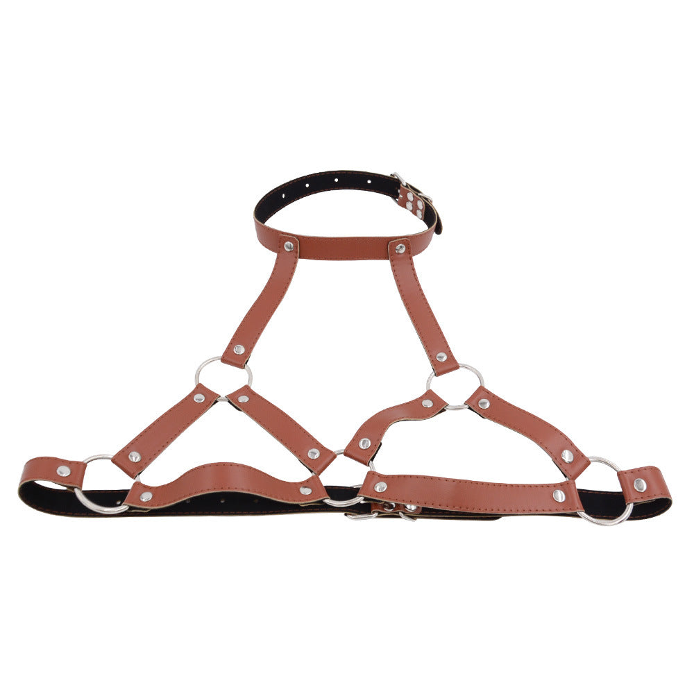 Leather harness cage bra