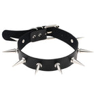 Black leather choker with silver spikes on a white background