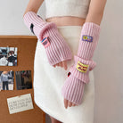 Letter Knitted Gloves Fingerless - Femboy Fashion