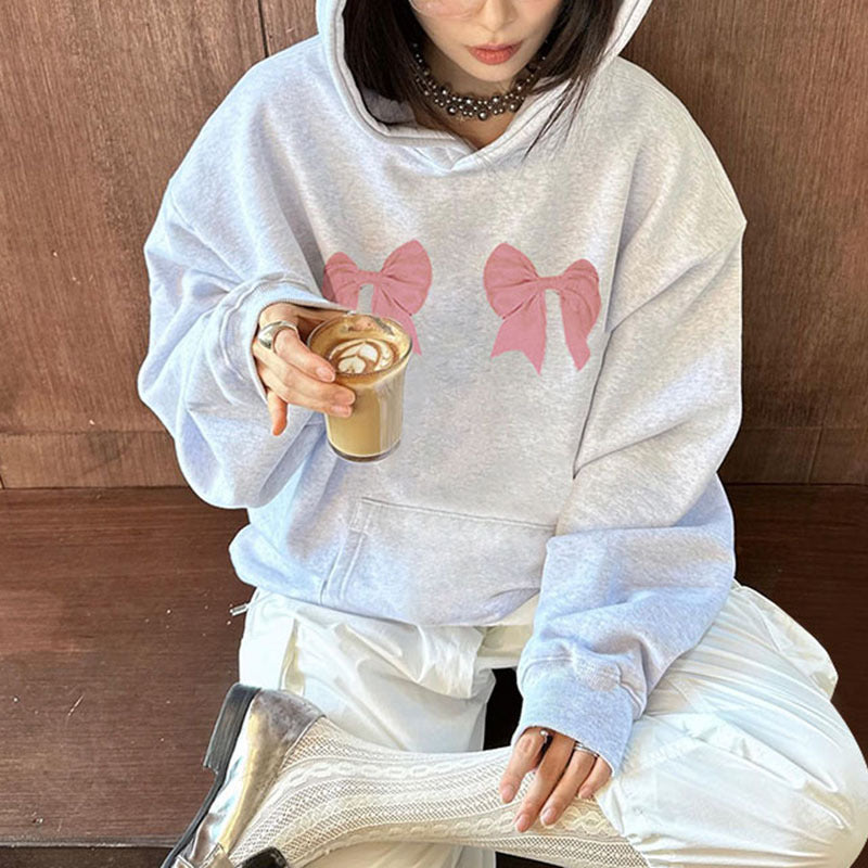 Light Gray Bow Hoodie - Femboy Fashion