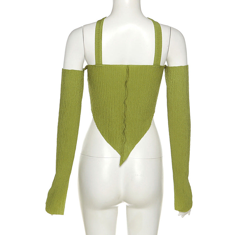 Lime Green Halter Top Long Sleeve Back - Femboy Fashion