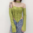 Femboy In Lime Green Halter Top Long Sleeve - Femboy Fashion