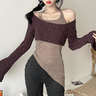 Long Sleeve Off Shoulder Top Wine Red - Femboy Fashion