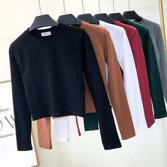 Long Sleeve Solid Crop Femboy T-Shirt