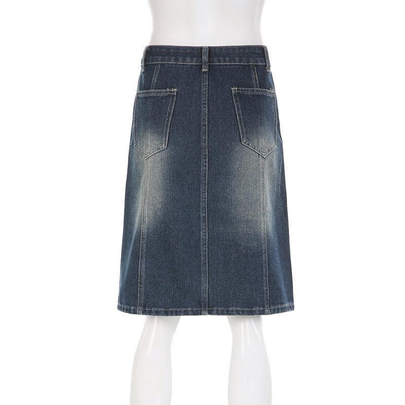 Low Rise Midi Denim Skirt - Femboy Fashion