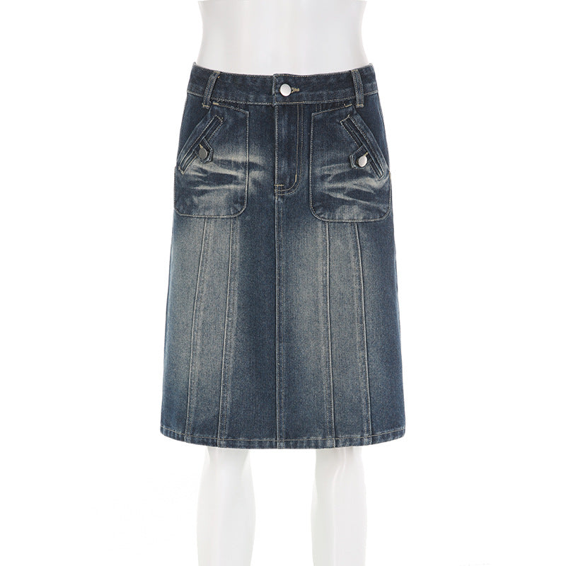 Low Rise Midi Denim Skirt - Femboy Fashion