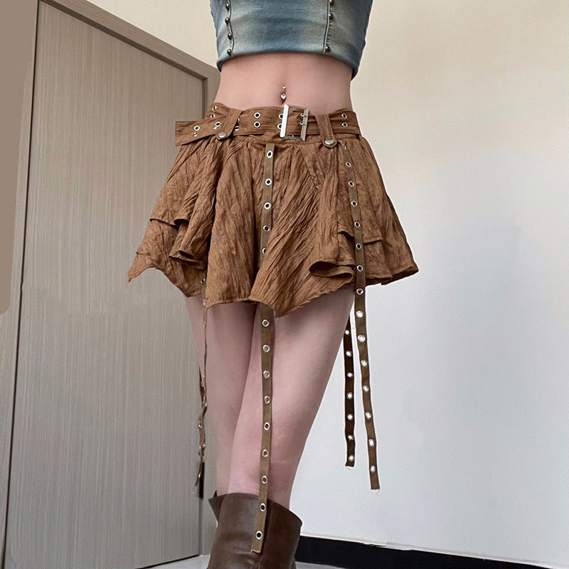 Brown Tiered Short Skirt - Femboy Fashion