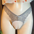 Gray Low Waist Lace Cameltoe Panties