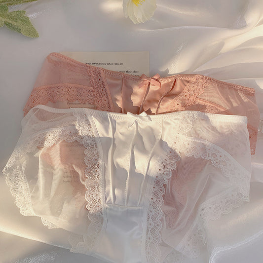 Pink And White Sexy Low Waist Lace Panties - Femboy Fashion