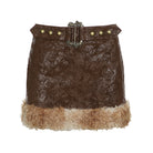 Mini Brown Leather Fur Skirt - Femboy Fashion