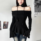 Black Off Shoulder Top With Long Sleeves - Femboy Fashion