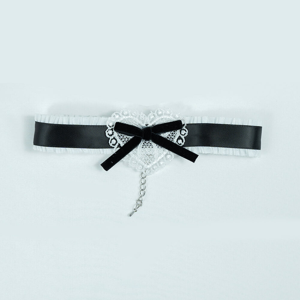 Black sweet lolita maid choker on a light gray background
