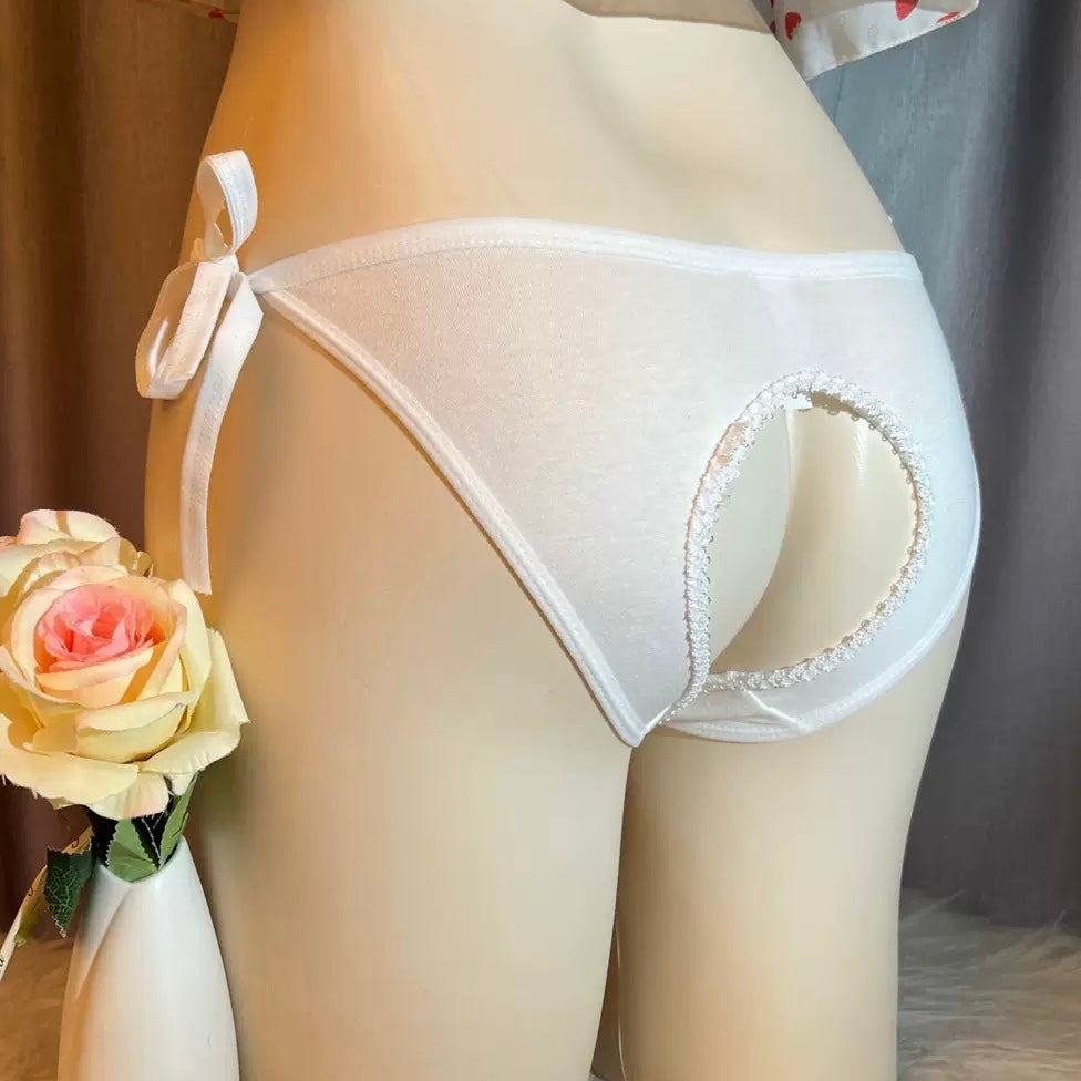 White open back string hiding gaff panties