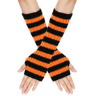 Orange and black striped fingerless gloves on a white background