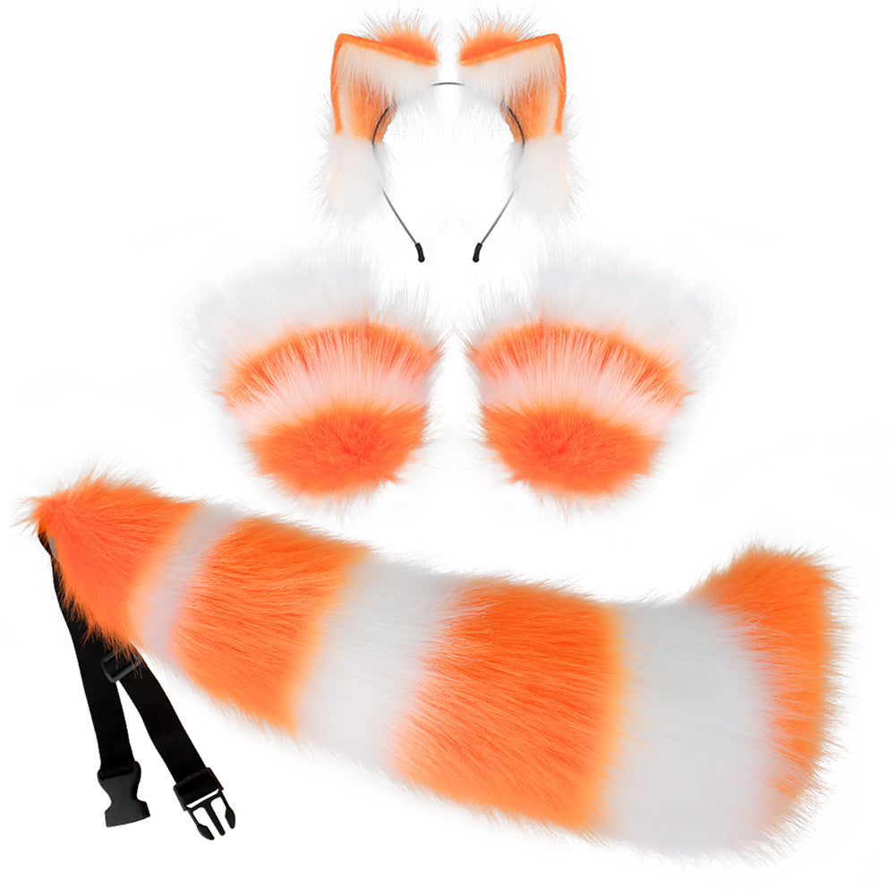 Orange cat ears and tail with gloves set