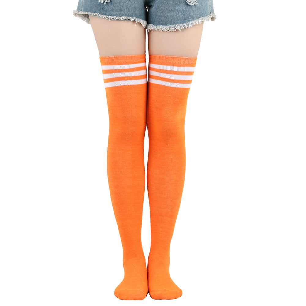 orange with white striped thigh high stockings for femboy