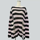 Black and pink oversized striped distressed ripped sweater