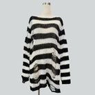 Black and white oversized striped distressed ripped sweater