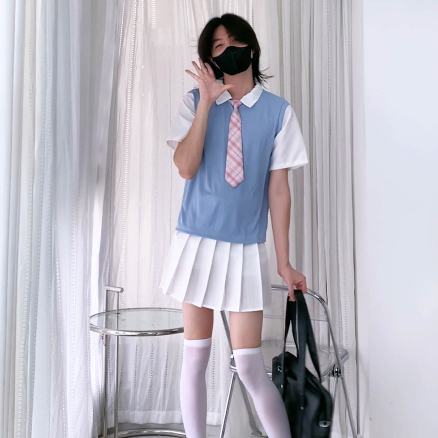 Solid polo t shirt blue for femboy