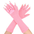 Pink gloves with clawed tips and 3d paw design on a white background