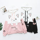 Black And Pink Cute Cat Ear Printed Hoodie - Femboy Fashion