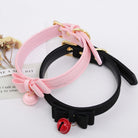 Pink And Black Leather Bow Choker With Bell - Femboy Fashion