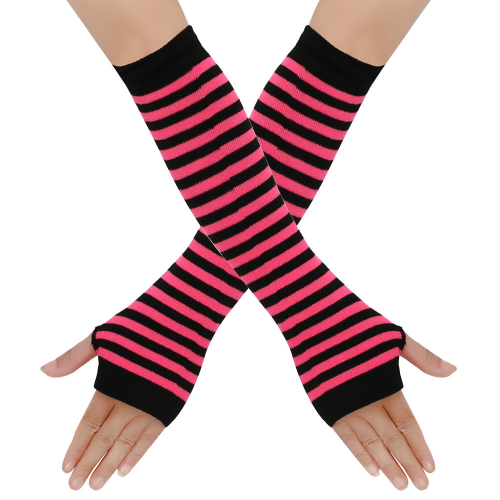 Pink And Black Striped Arm Warmers - Femboy Fashion